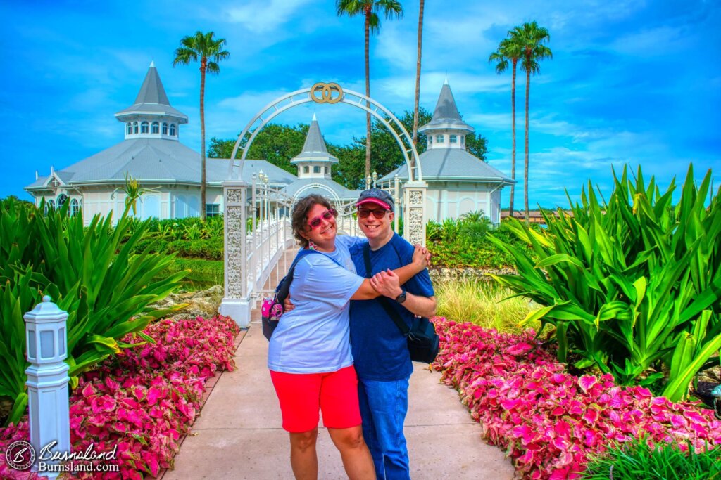 In honor of our 26th wedding anniversary, here is a photo of us at the Walt Disney World Wedding Pavilion.